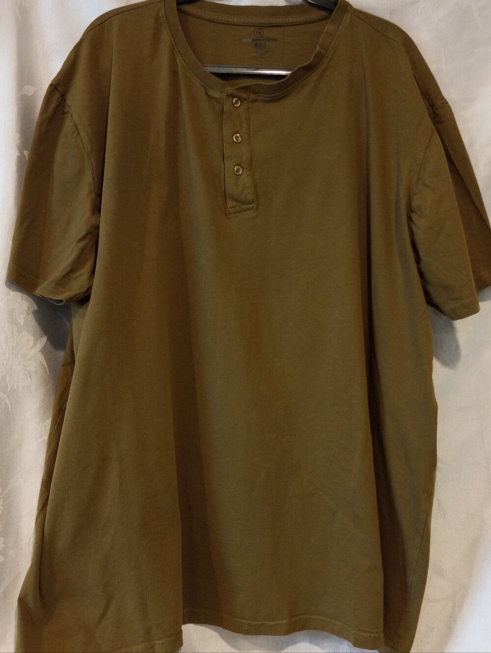 Men's Olive Real Essentials Big Tall Cotton 4XLT Short-Sleeve Henley Shirt